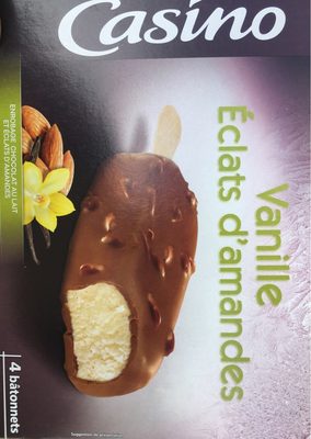 Maxi bâtonnets vanille enrobage chocolat au lait éclats d'amandes x4