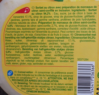 Sorbet citron avec morceaux