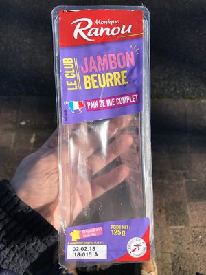 Sandwich club Duo - Jambon Beurre x2 - Pain complet - 125g