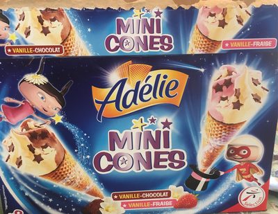 Adélie Mini cônes vanille/chocolat & vanille/fraise les 8 cônes de 70