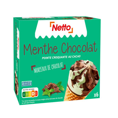 Cône menthe - chocolat (G) sauce au chocolat et morceaux de chocolat x6 - 120mL