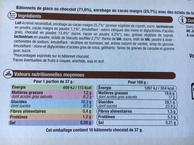 Bâtonnets glacés chocolat x10 370g