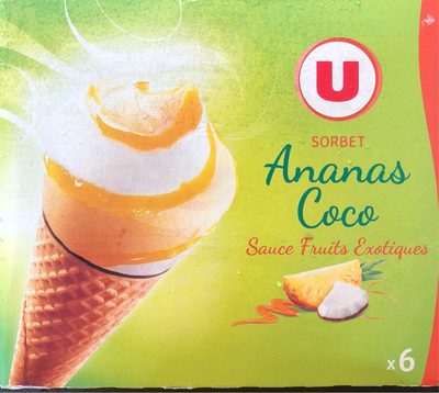 Cônes glacés de sorbet noix de coco et ananas, x6, 408g
