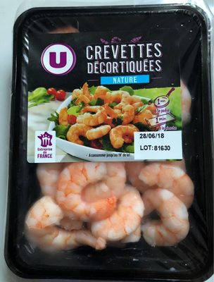 Crevettes décortiquées nature, transformées en France, barquette 120g
