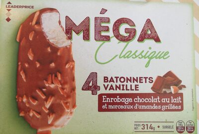 Mega classique batonnets vanille enrobage chocolat au lait morceaux d'amandes