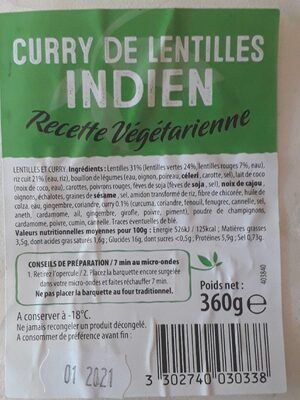 Curry de lentilles indien