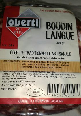 Oberti, Boudin a la langue, l'unite de 300 gr