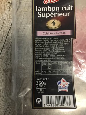 Jambon cuit supérieur au torchon