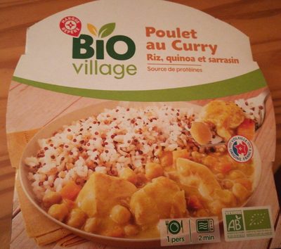 Poulet au cury avec riz, quinoa et sarrasin bio
