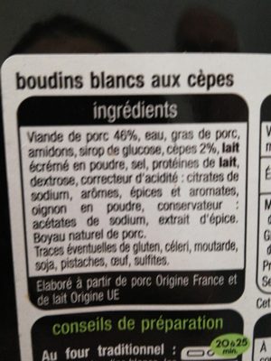Boudins blancs aux cèpes, aromatisés