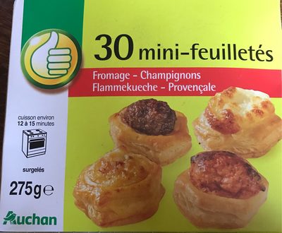 30 mini-feuilletés surgelésFromages, champignons, façon flammekueche et façon Provençale