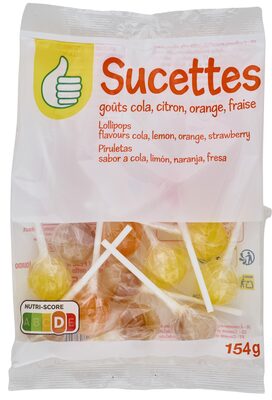 Sucettes - goûts cola, citron, orange, fraise